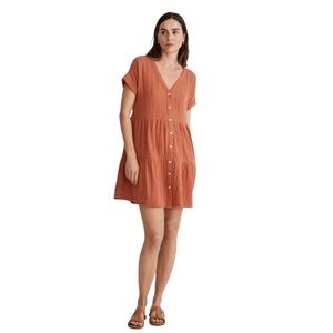 Madewell Lightspun Cuff-Sleeve Button-Front Tiered Mini Dress Size M